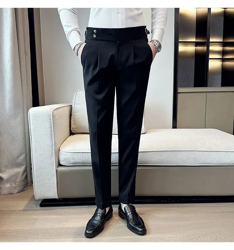 British Style Neapolitan High Quality Men's Slim Fit Business Office Solid Color Social Wedding Suit Pants