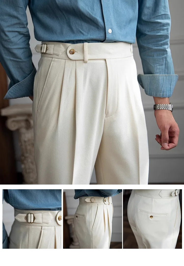 England Style Naples Pants For Men High Waisted Paris Button Business  Fashion