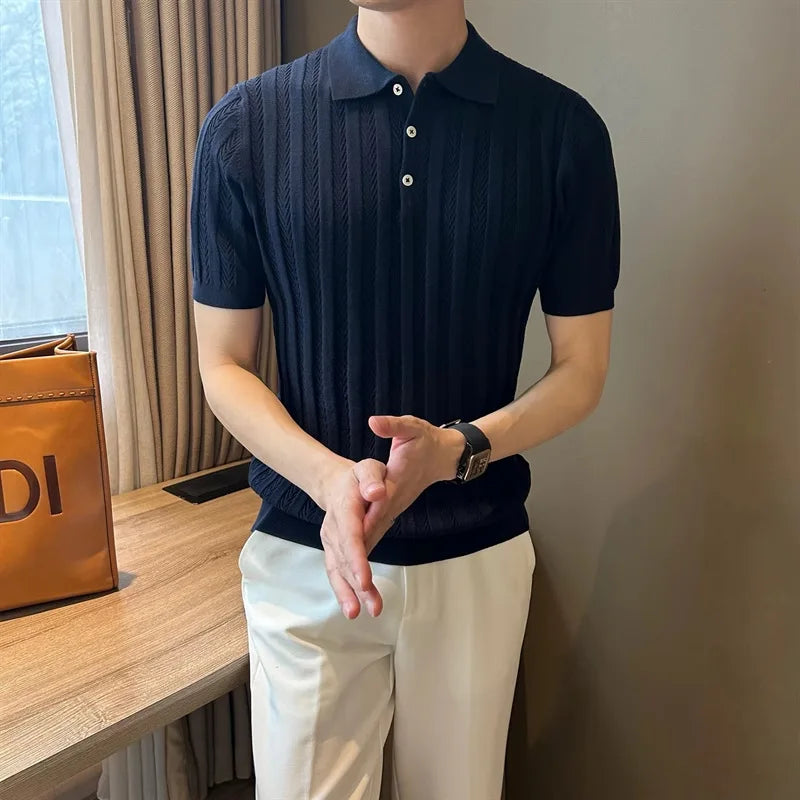 New Trend Men Jacquarded Polo Shirt  Luxury High Quality Style Fashion