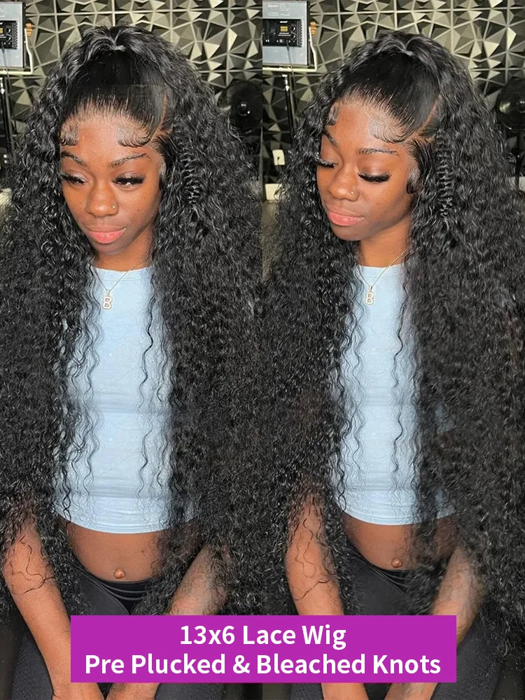 Transparent 250% Density Water Culry 360 Full Lace Frontal Wig Human Hair 40Inch Deep Wave 13x4 13x6 Hd Lace