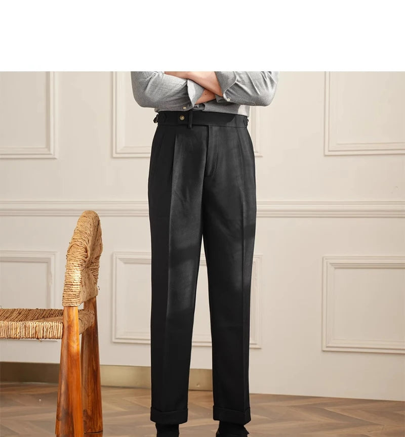 England Style Naples Pants For Men High Waisted Paris Button Business  Fashion