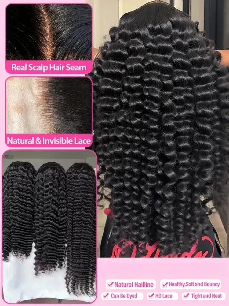 40 42 Inch HD Loose Deep Wave 13x6 Lace Front Human Hair Wigs Brazilian Curly Water Wavy 13x4  250%