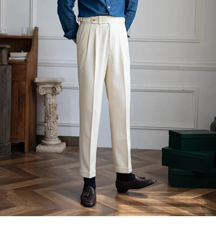 England Style Naples Pants For Men High Waisted Paris Button Business  Fashion