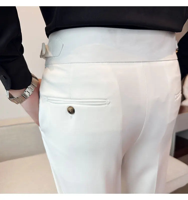 British Style Neapolitan High Quality Men's Slim Fit Business Office Solid Color Social Wedding Suit Pants