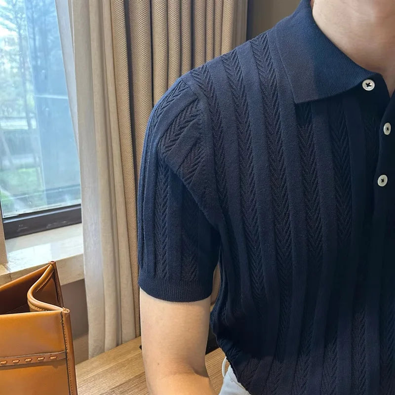 New Trend Men Jacquarded Polo Shirt  Luxury High Quality Style Fashion