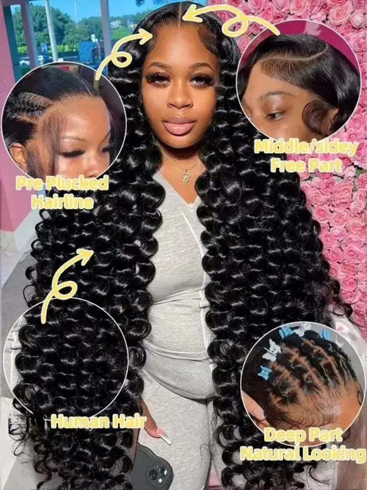 40 42 Inch HD Loose Deep Wave 13x6 Lace Front Human Hair Wigs Brazilian Curly Water Wavy 13x4  250%