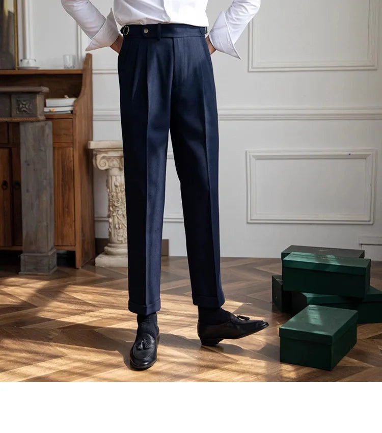 England Style Naples Pants For Men High Waisted Paris Button Business  Fashion
