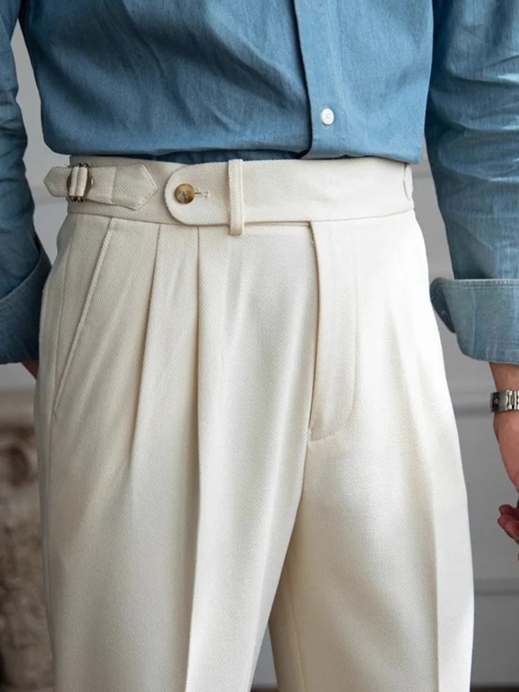 England Style Naples Pants For Men High Waisted Paris Button Business  Fashion