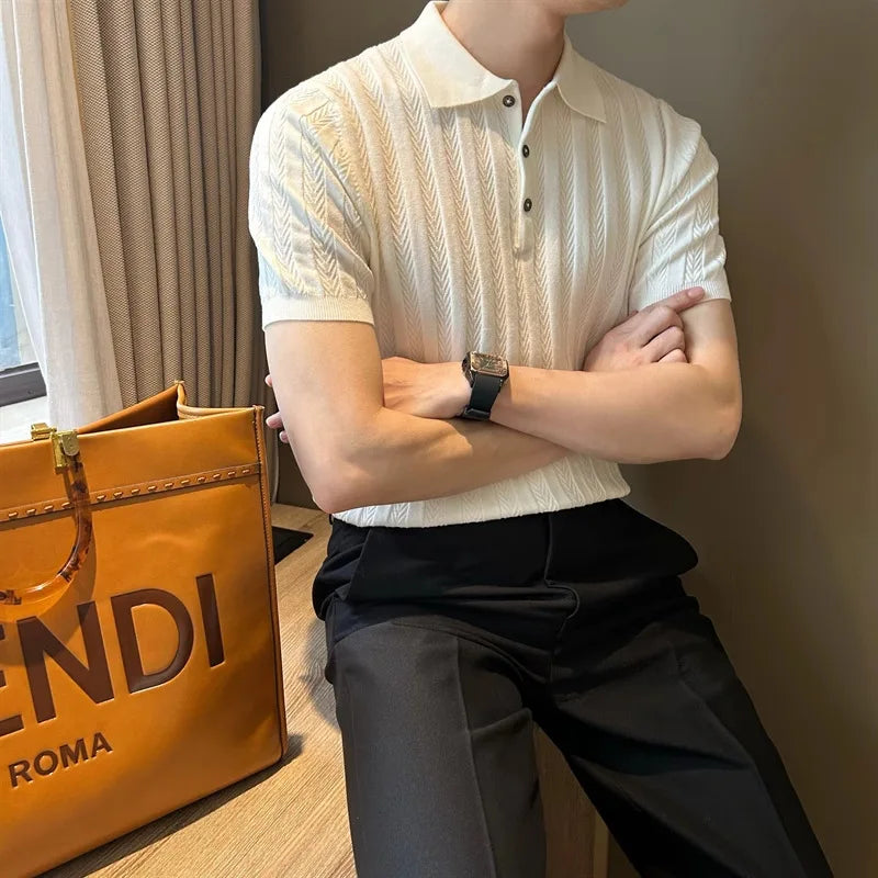 New Trend Men Jacquarded Polo Shirt  Luxury High Quality Style Fashion