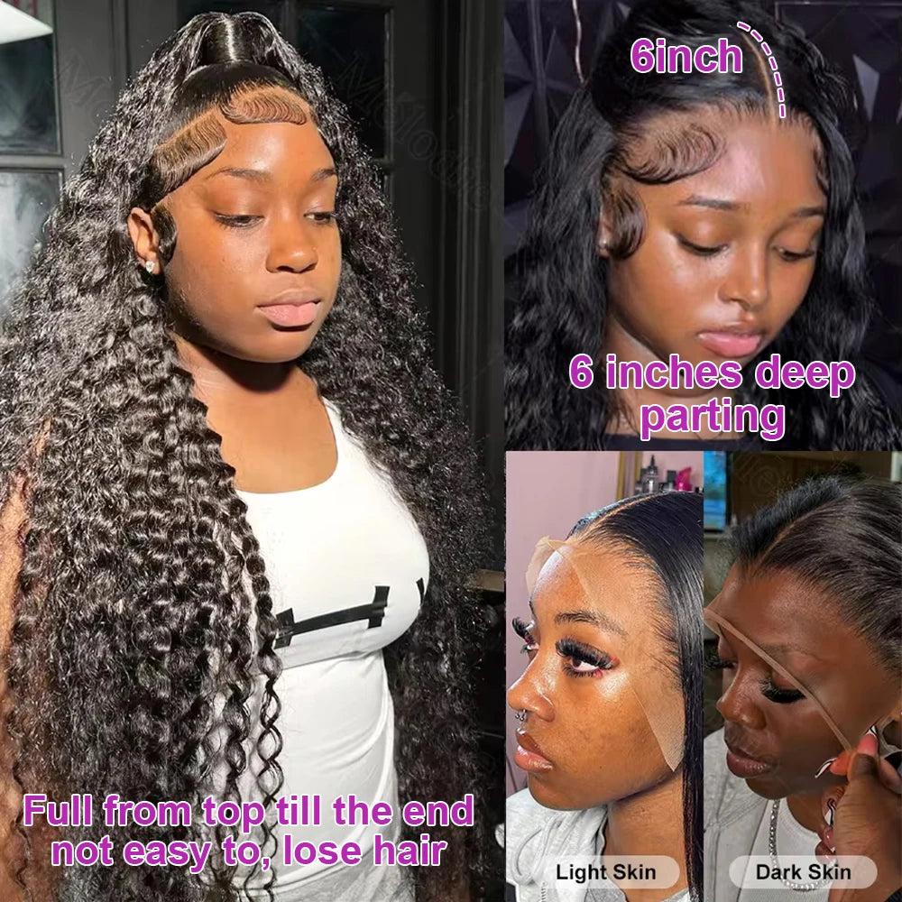 Transparent 250% Density Water Culry 360 Full Lace Frontal Wig Human Hair 40Inch Deep Wave 13x4 13x6 Hd Lace