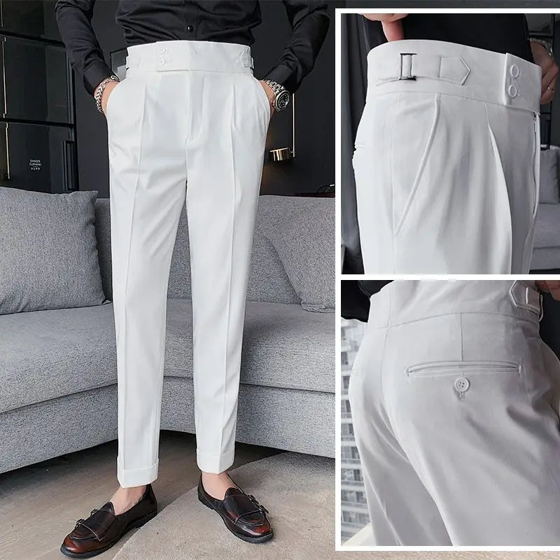 Casual Men's Spring New Business Formal Solid Color High Waisted Pants