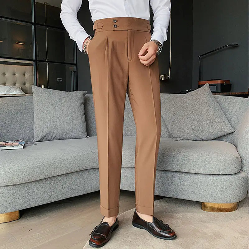 Casual Men's Spring New Business Formal Solid Color High Waisted Pants