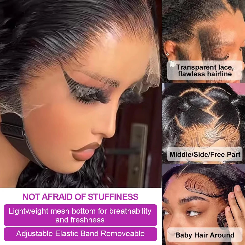 Transparent 250% Density Water Culry 360 Full Lace Frontal Wig Human Hair 40Inch Deep Wave 13x4 13x6 Hd Lace