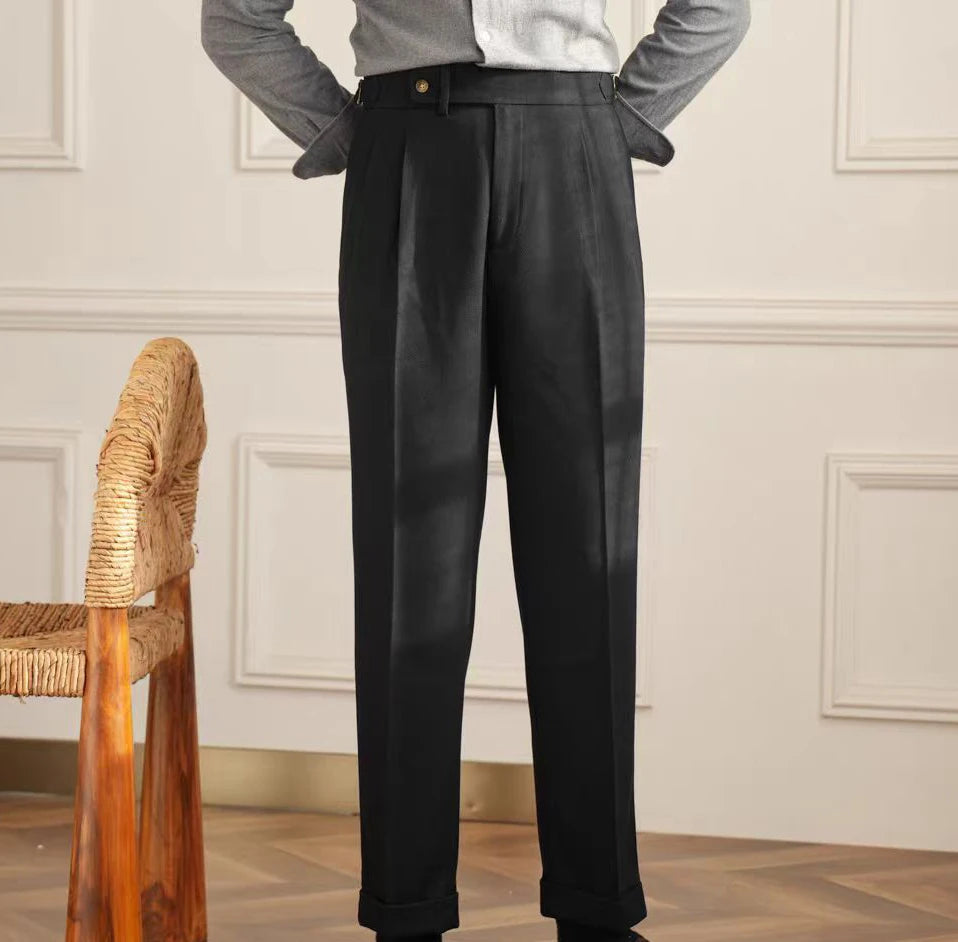 England Style Naples Pants For Men High Waisted Paris Button Business  Fashion
