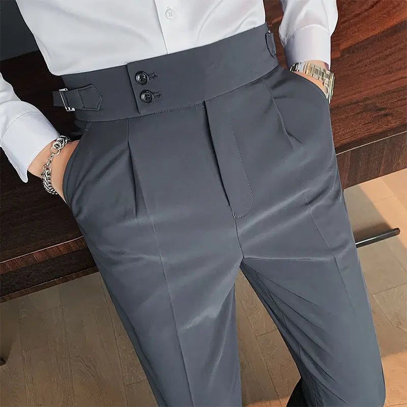 Casual Men's Spring New Business Formal Solid Color High Waisted Pants