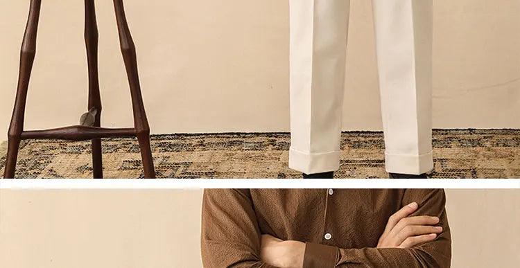 High Waist Straight Leg Men's Casual Pants Business  Paris Buckle Long Trousers Naples Gentleman  West Pants