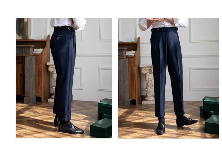 England Style Naples Pants For Men High Waisted Paris Button Business  Fashion