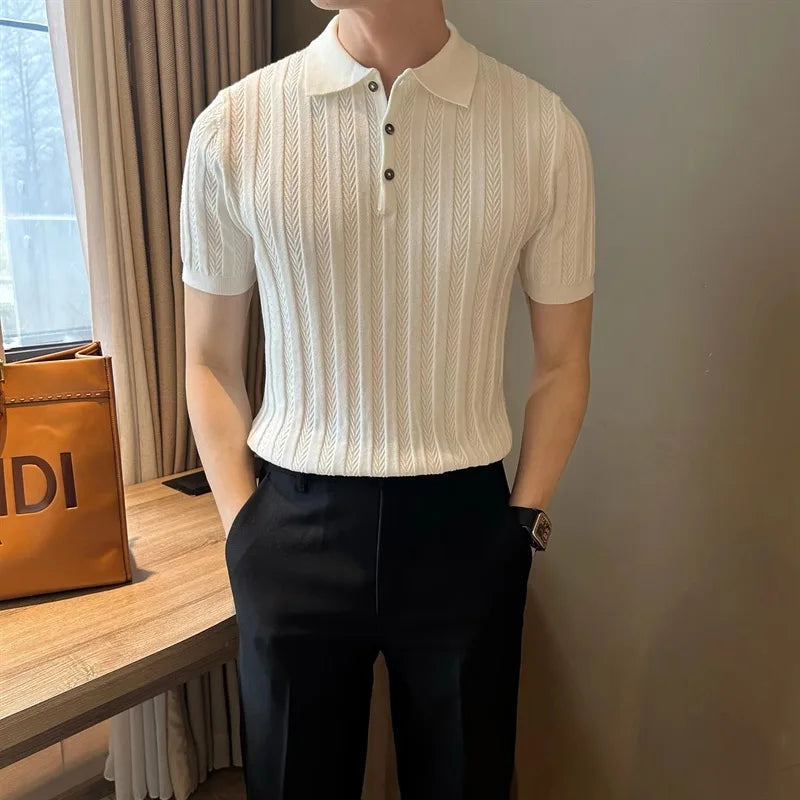 New Trend Men Jacquarded Polo Shirt  Luxury High Quality Style Fashion
