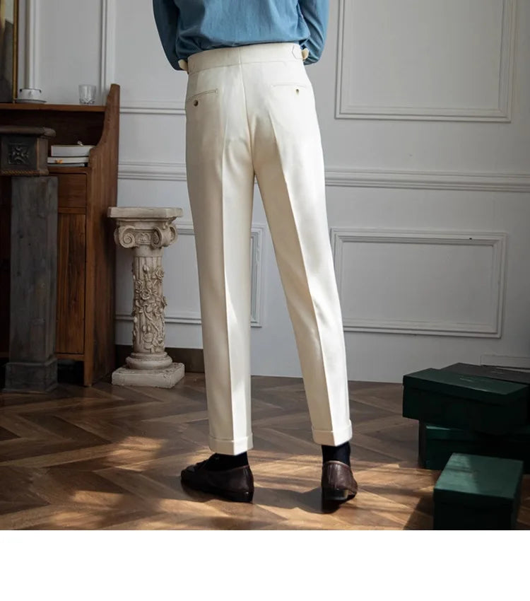England Style Naples Pants For Men High Waisted Paris Button Business  Fashion
