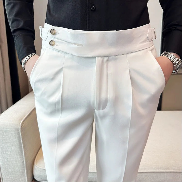 British Style Neapolitan High Quality Men's Slim Fit Business Office Solid Color Social Wedding Suit Pants