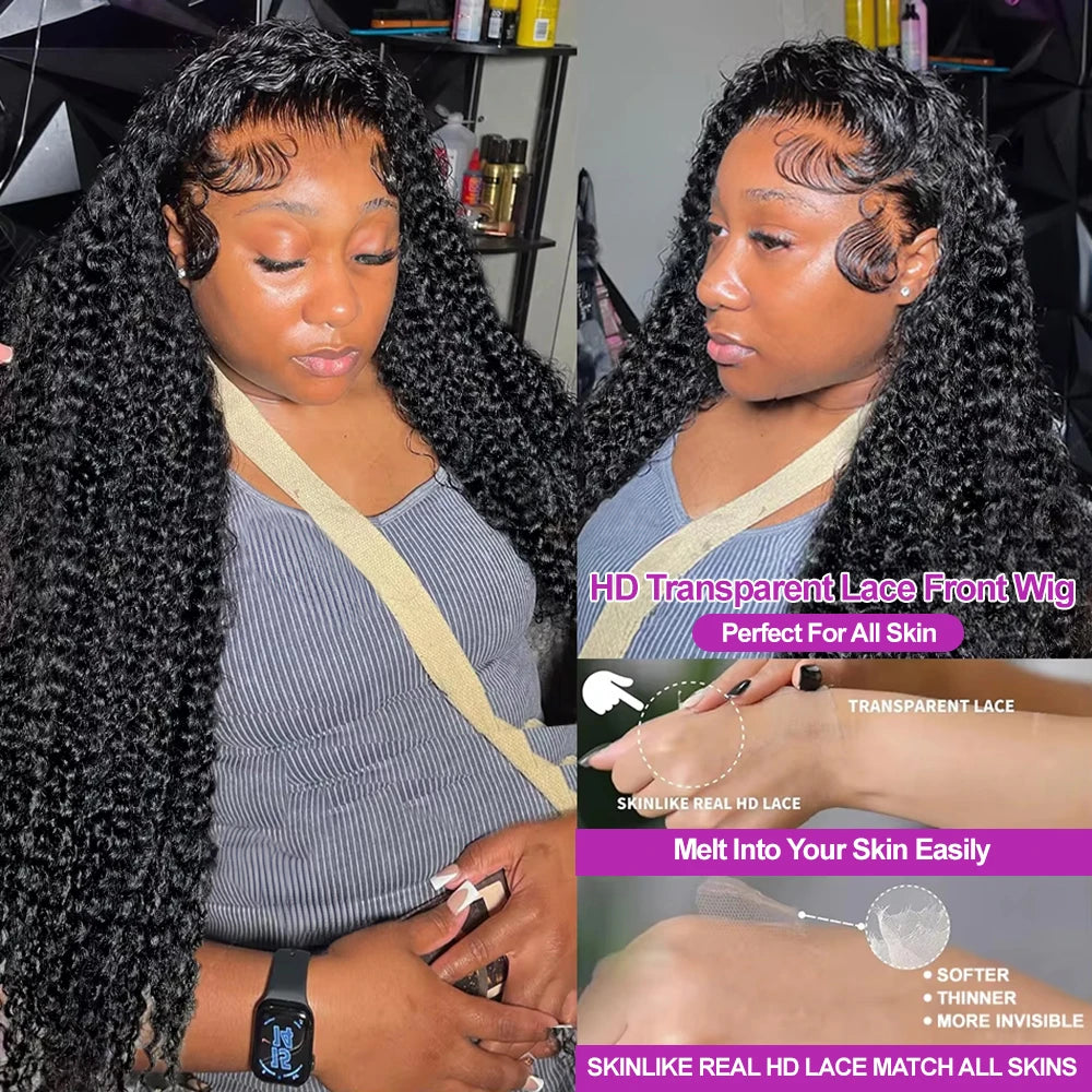 Transparent 250% Density Water Culry 360 Full Lace Frontal Wig Human Hair 40Inch Deep Wave 13x4 13x6 Hd Lace