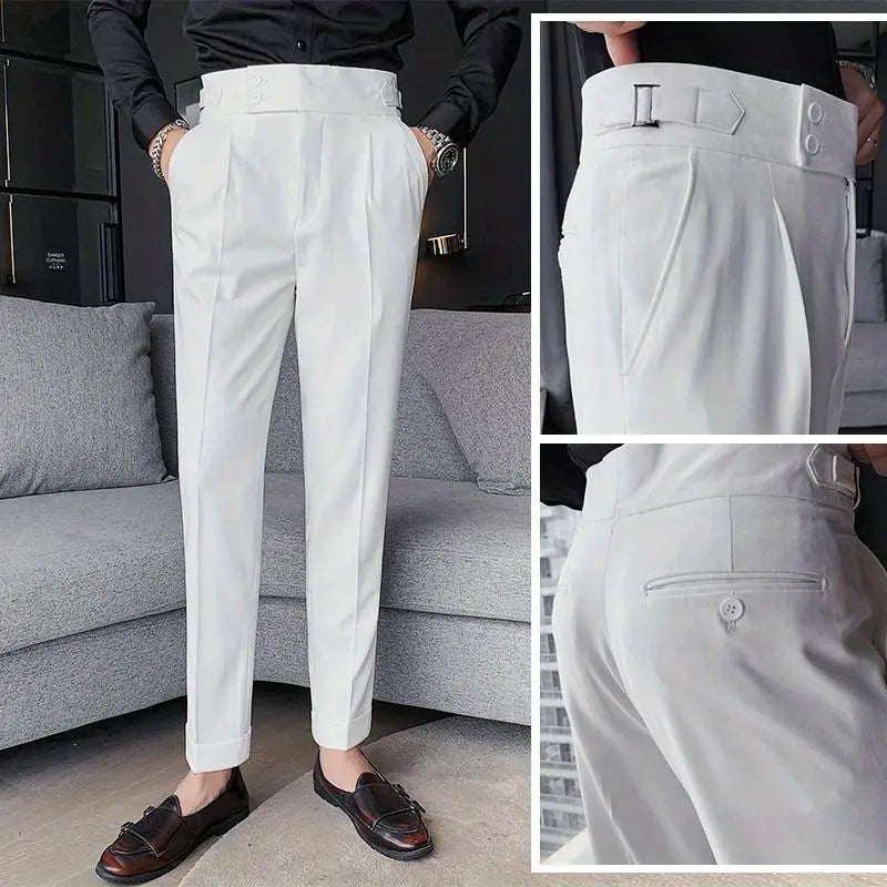 Casual Men's Spring New Business Formal Solid Color High Waisted Pants