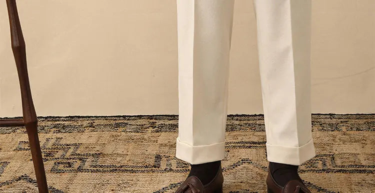 High Waist Straight Leg Men's Casual Pants Business  Paris Buckle Long Trousers Naples Gentleman  West Pants