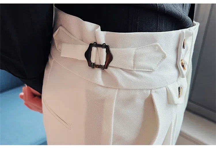 British Style Spring New Solid Business Casual Suit Pants High Waist Button Men Pants High Quality  Office