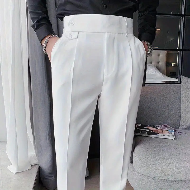 Casual Men's Spring New Business Formal Solid Color High Waisted Pants