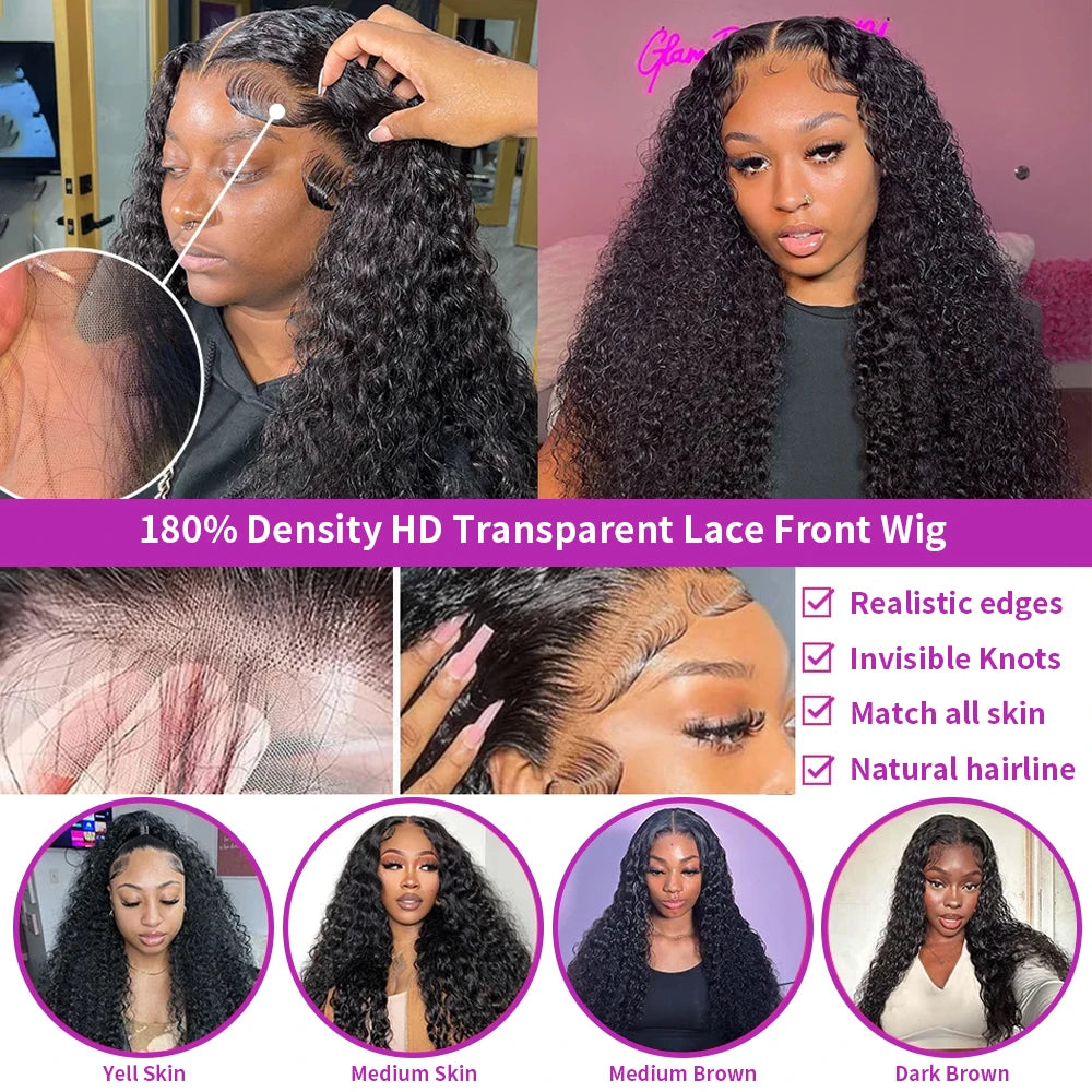 Transparent 250% Density Water Culry 360 Full Lace Frontal Wig Human Hair 40Inch Deep Wave 13x4 13x6 Hd Lace