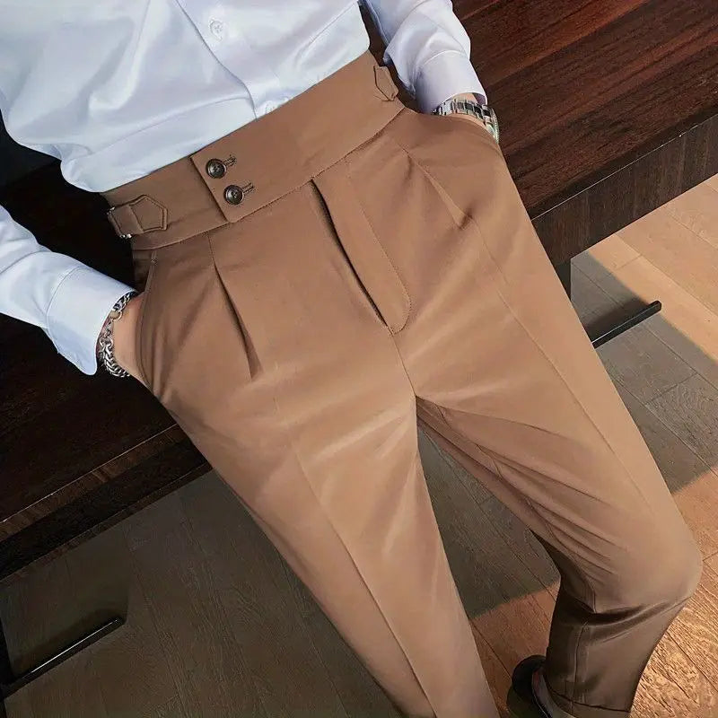 Casual Men's Spring New Business Formal Solid Color High Waisted Pants