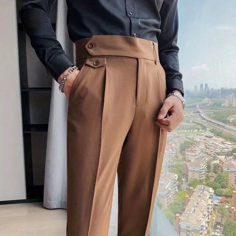 Casual Men's Spring New Business Formal Solid Color High Waisted Pants
