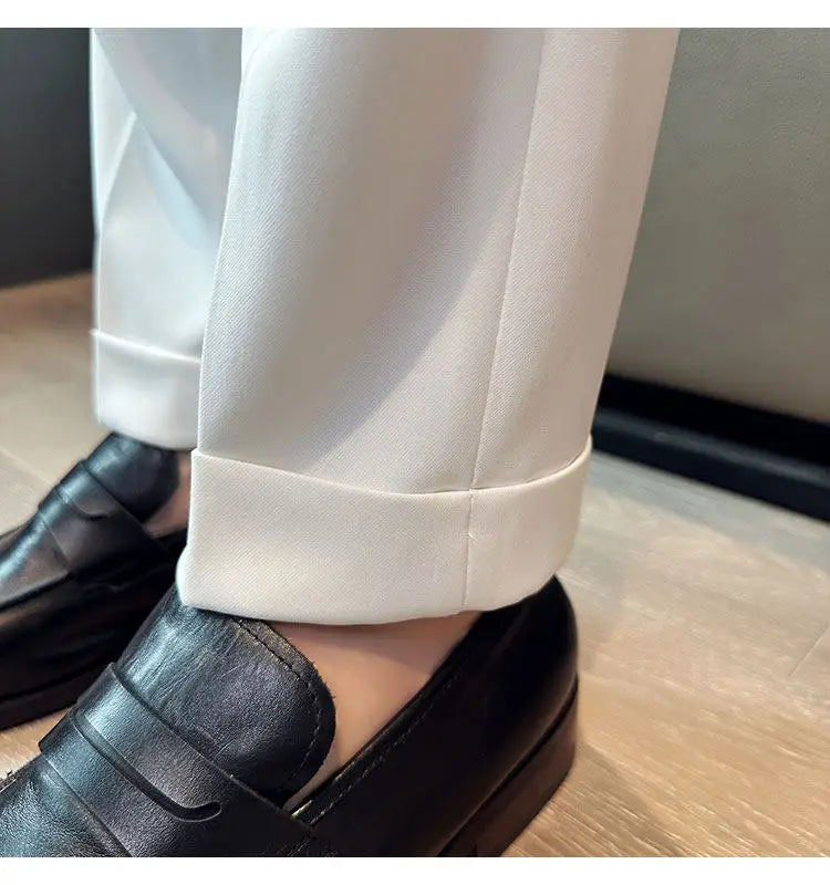 British Style Neapolitan High Quality Men's Slim Fit Business Office Solid Color Social Wedding Suit Pants