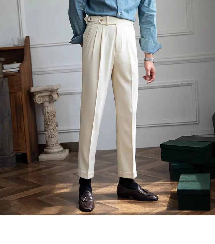 England Style Naples Pants For Men High Waisted Paris Button Business  Fashion
