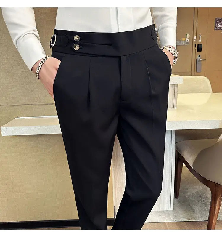 British Style Neapolitan High Quality Men's Slim Fit Business Office Solid Color Social Wedding Suit Pants