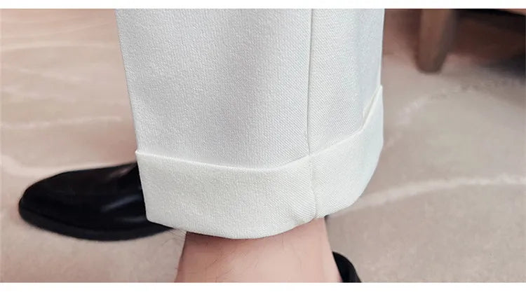British Style Spring New Solid Business Casual Suit Pants High Waist Button Men Pants High Quality  Office