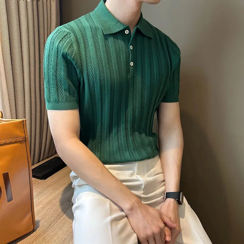 New Trend Men Jacquarded Polo Shirt  Luxury High Quality Style Fashion