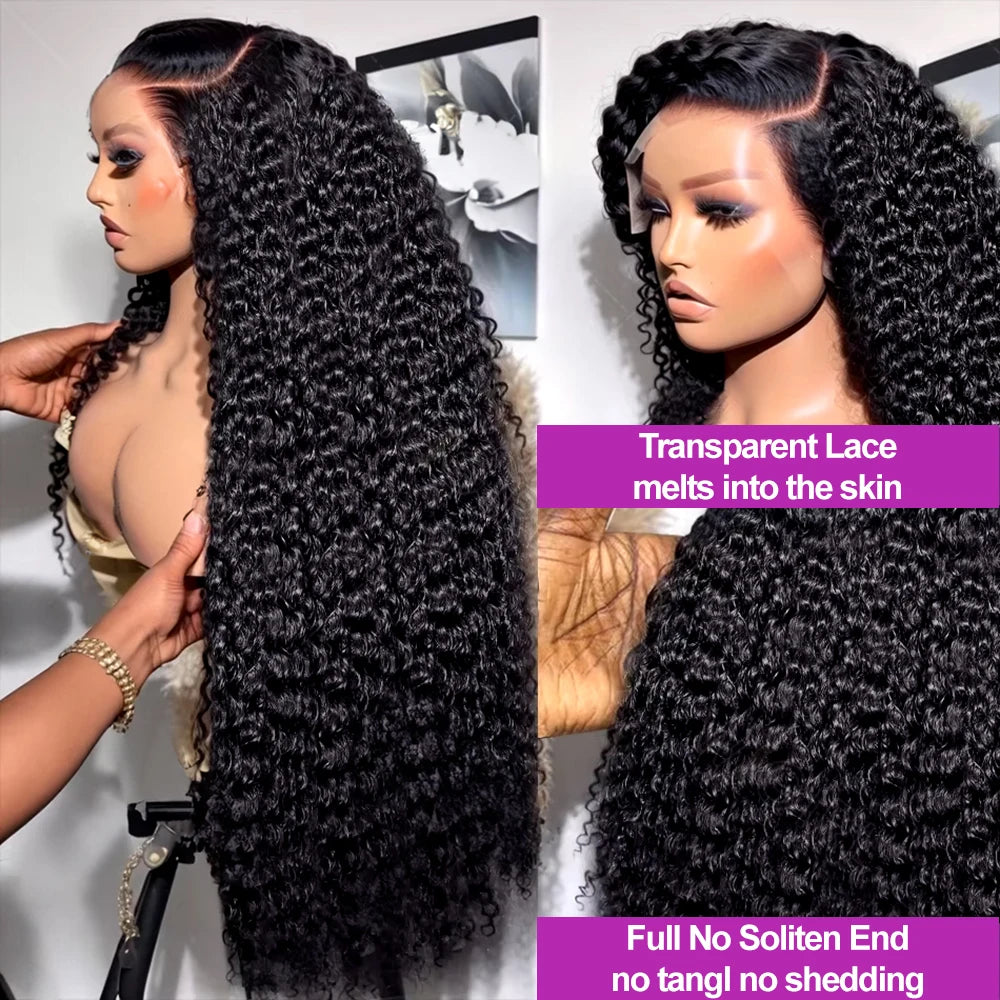 Transparent 250% Density Water Culry 360 Full Lace Frontal Wig Human Hair 40Inch Deep Wave 13x4 13x6 Hd Lace