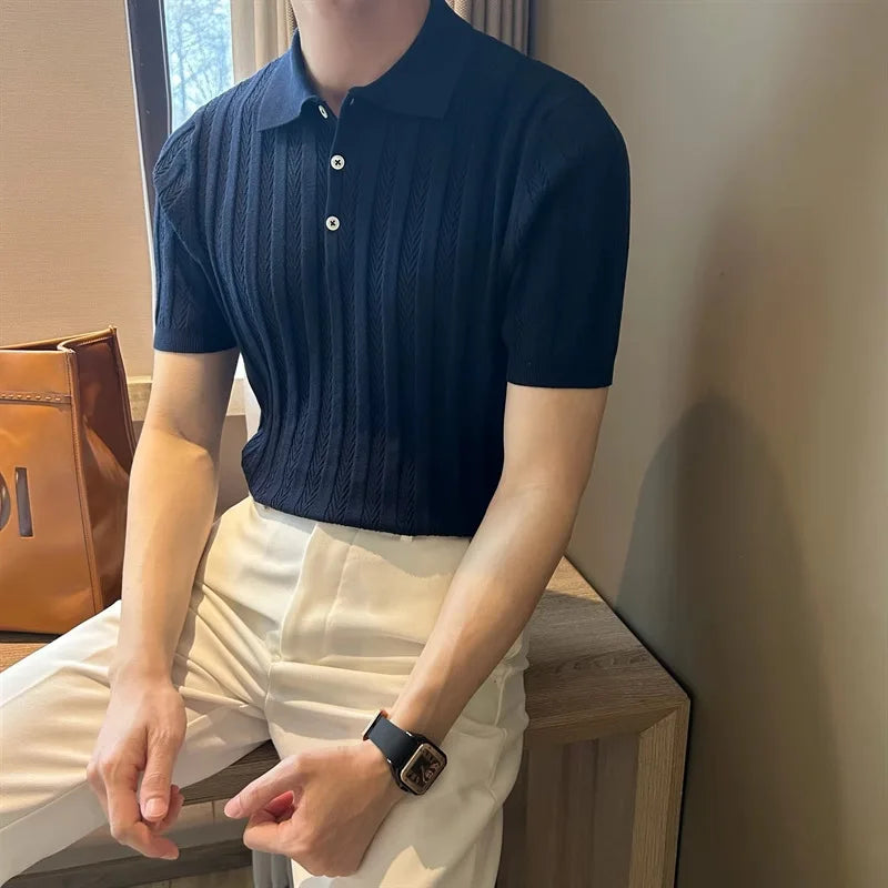 New Trend Men Jacquarded Polo Shirt  Luxury High Quality Style Fashion
