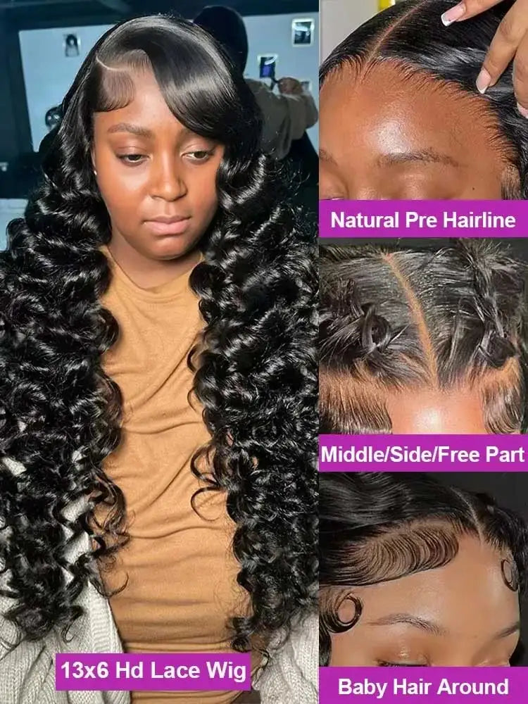 40 42 Inch HD Loose Deep Wave 13x6 Lace Front Human Hair Wigs Brazilian Curly Water Wavy 13x4  250%
