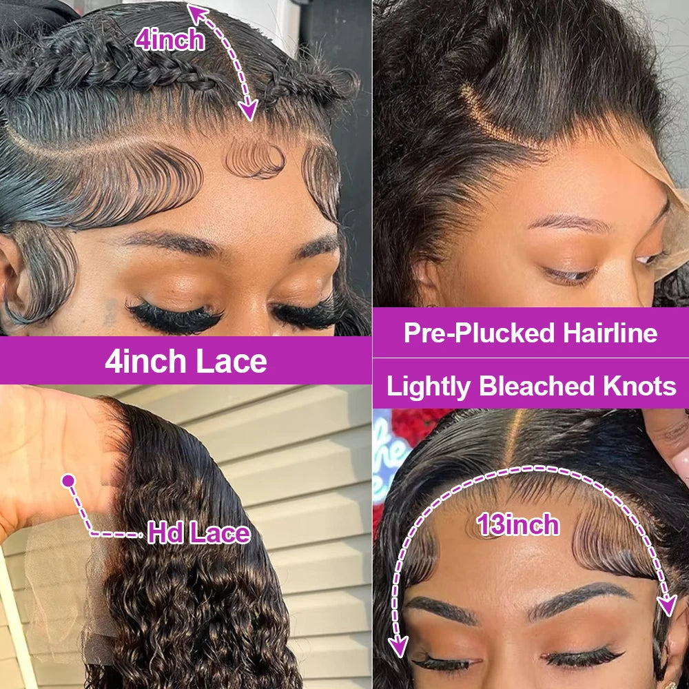 Transparent 250% Density Water Culry 360 Full Lace Frontal Wig Human Hair 40Inch Deep Wave 13x4 13x6 Hd Lace