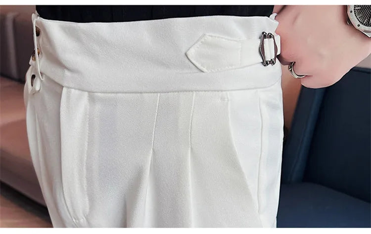 British Style Spring New Solid Business Casual Suit Pants High Waist Button Men Pants High Quality  Office