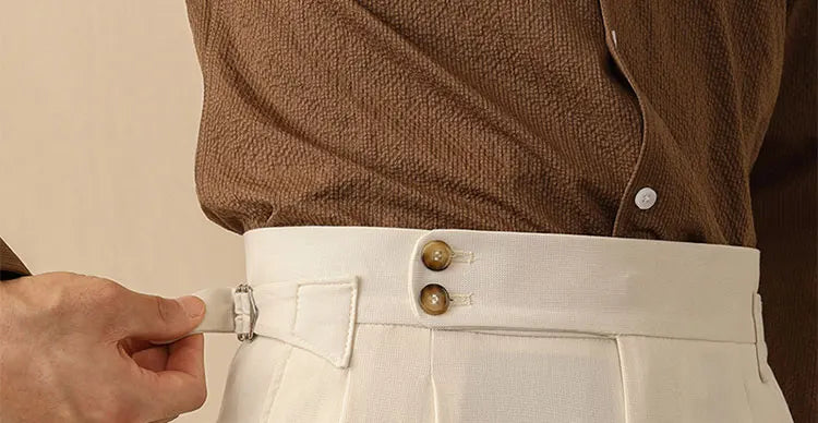 High Waist Straight Leg Men's Casual Pants Business  Paris Buckle Long Trousers Naples Gentleman  West Pants
