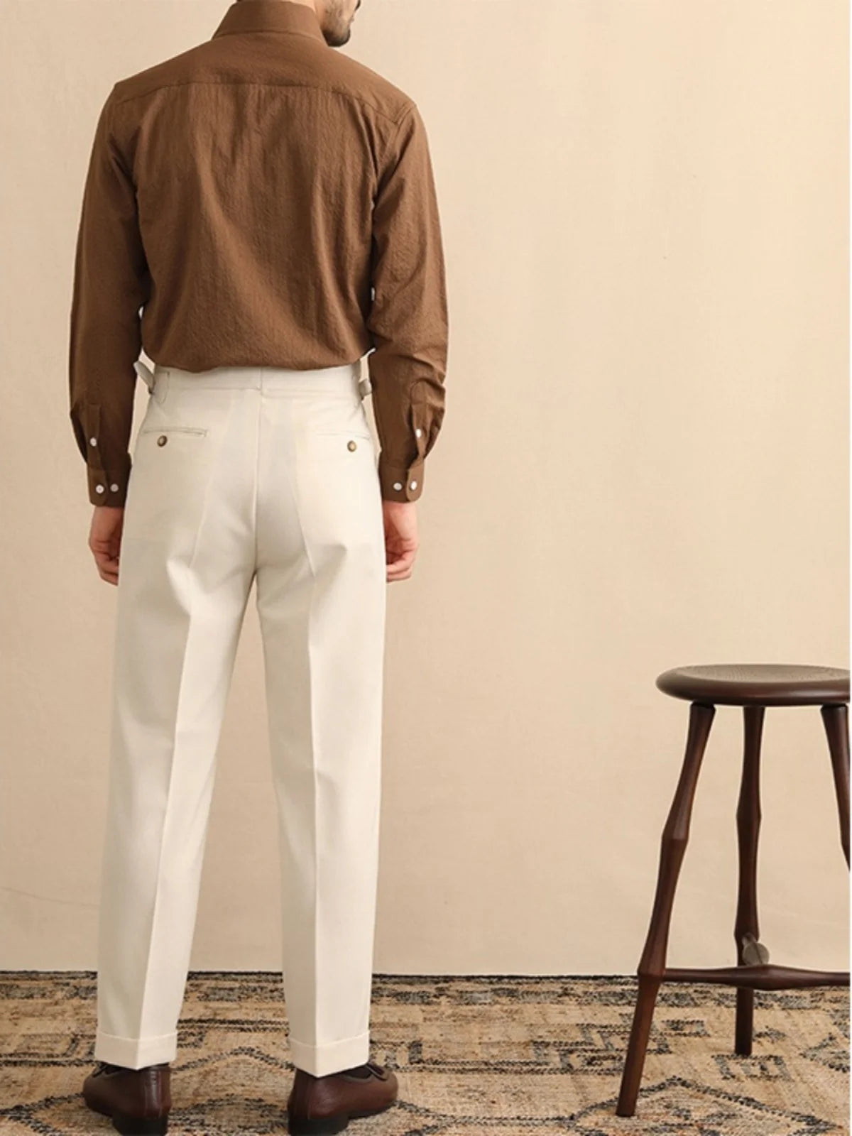 High Waist Straight Leg Men's Casual Pants Business  Paris Buckle Long Trousers Naples Gentleman  West Pants