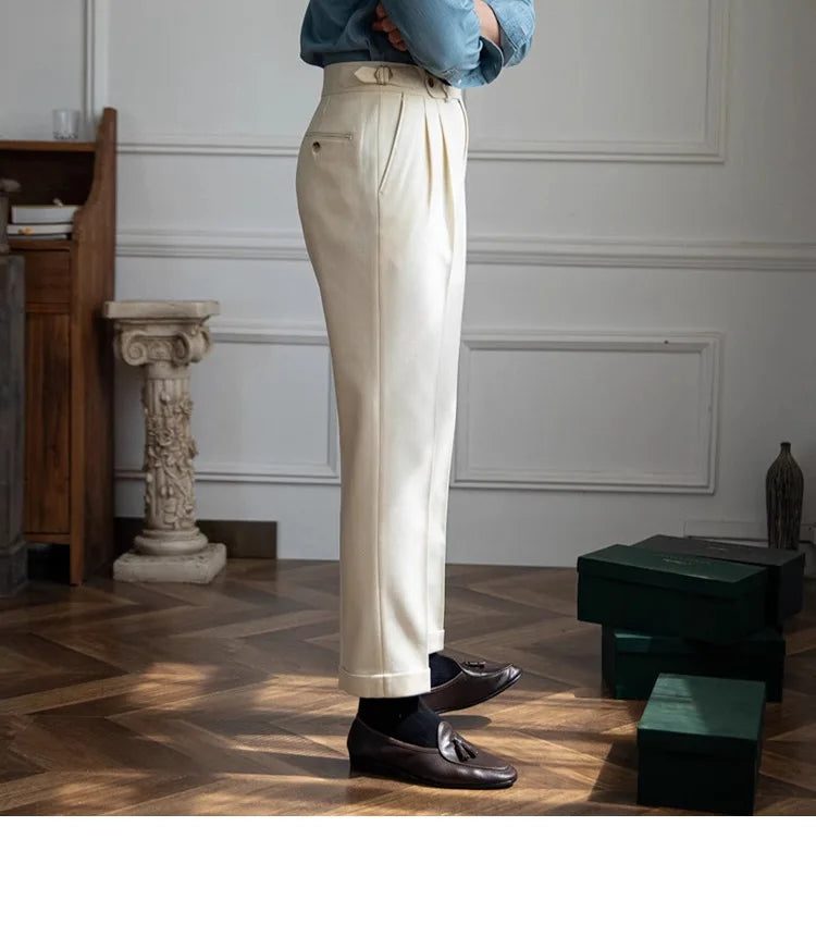 England Style Naples Pants For Men High Waisted Paris Button Business  Fashion