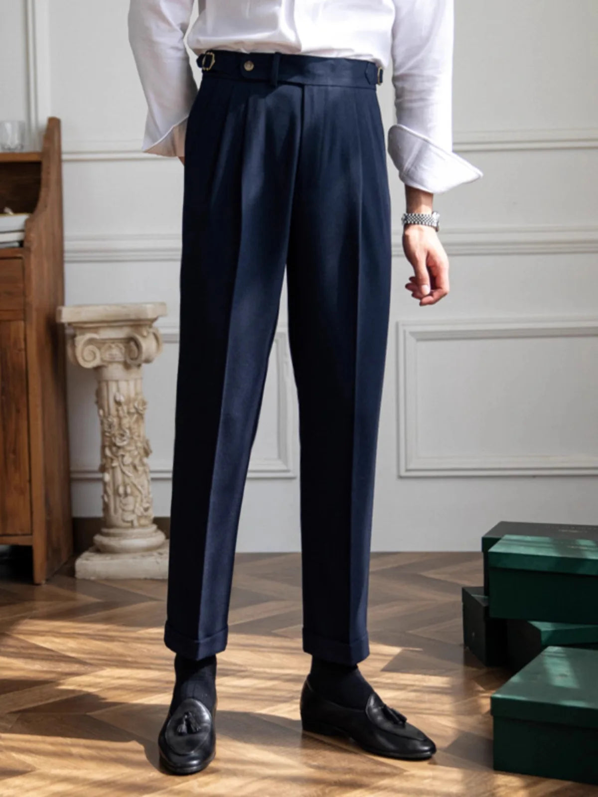 England Style Naples Pants For Men High Waisted Paris Button Business  Fashion