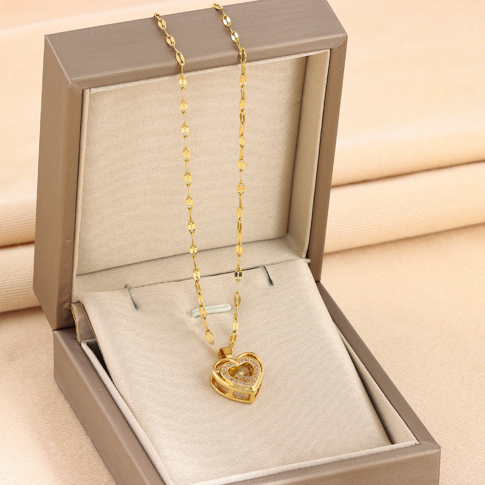 Double-layer Love Necklace With Rhinestones Titanium Steel Fashion Jewelry