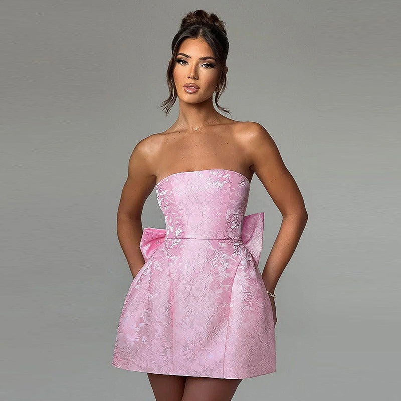 Women's Tube Top Dress With Big Bow Fashion