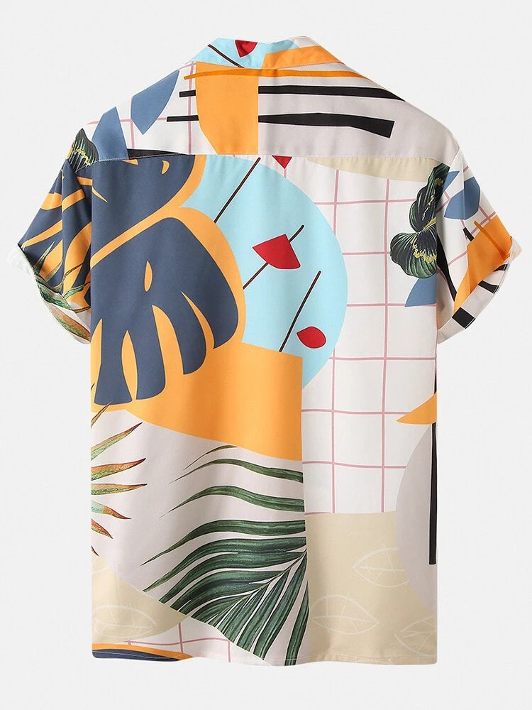 Men's Casual  Beachwear Print Short Sleeve Suit
