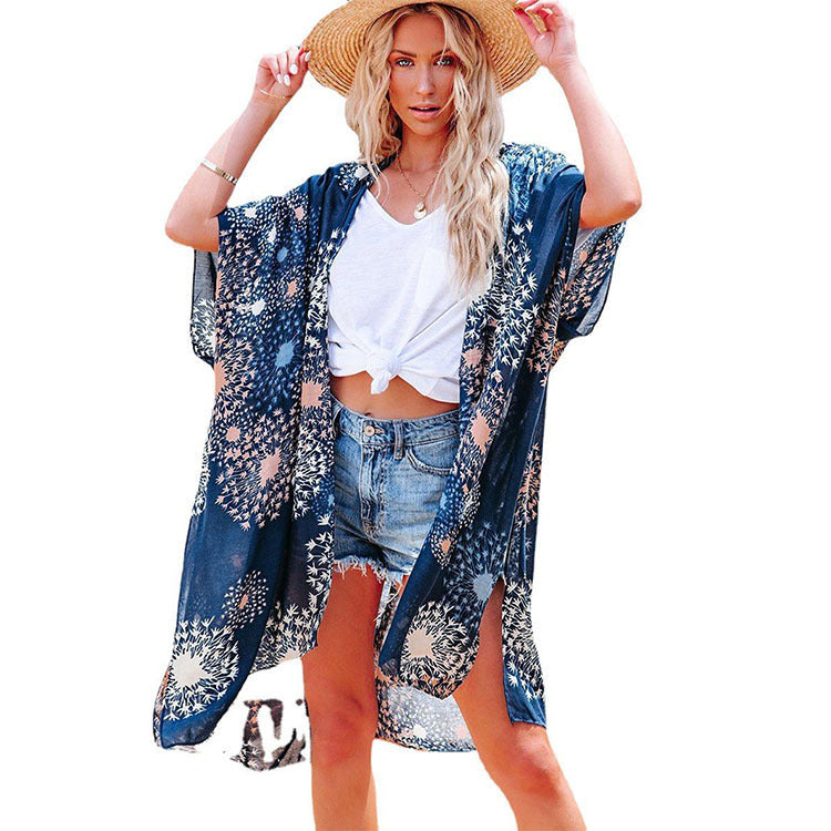 Women's Casual Mid-Length Loose Beachwear Tulle Sun Protection Jacket